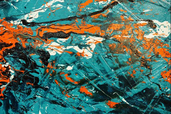 Teal and Tango 190cm x 100cm Teal Orange Textured Abstract Art