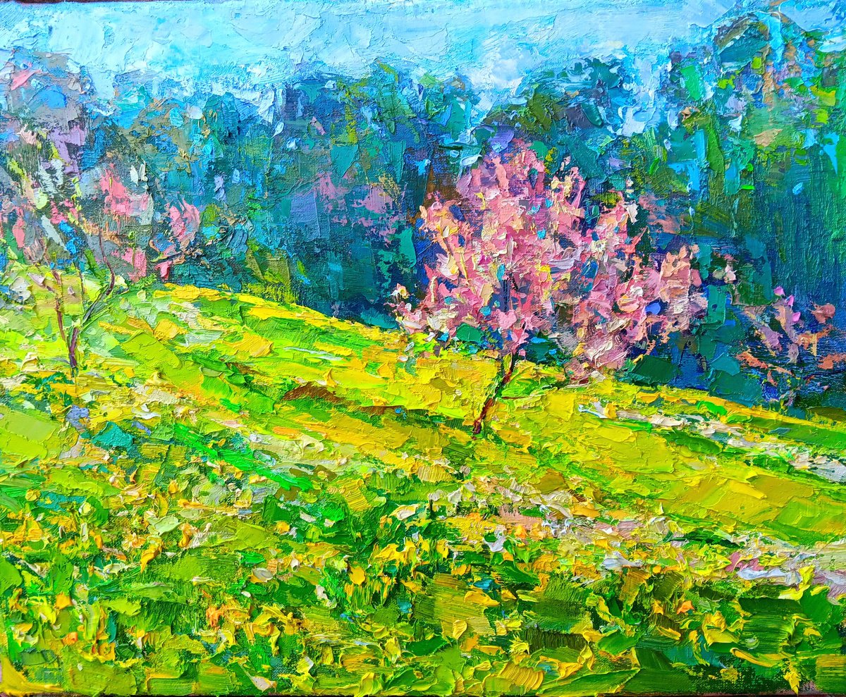 Impressionistic Botanical Oil Painting By Ruslan Khais, 20 X 16", First Bloom, Original Artwork