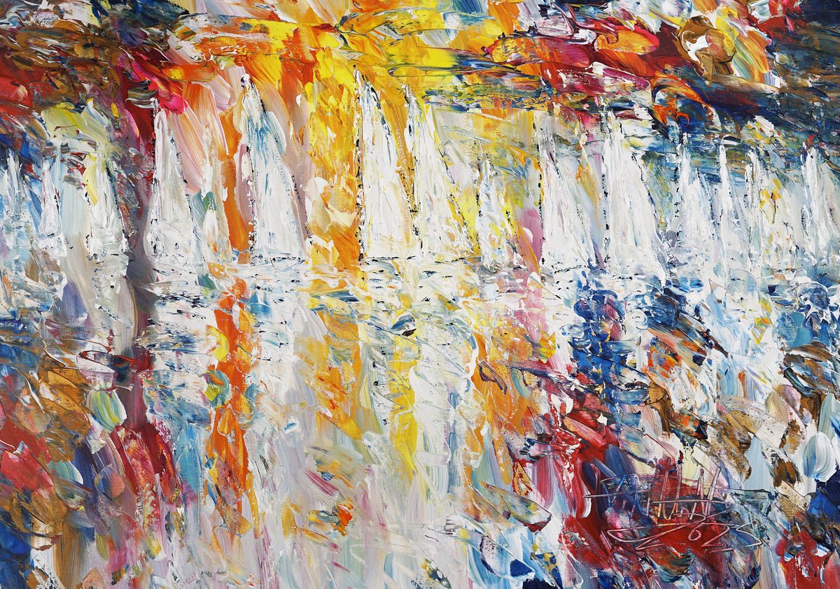 Abstract Acrylic Painting By Peter Nottrott, 39 X 28", Sail Boat Regatta A 1, Original Artwork