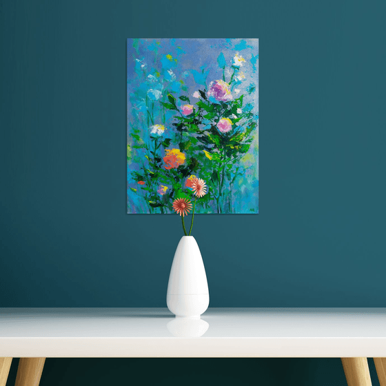 Abstract flowers on blue