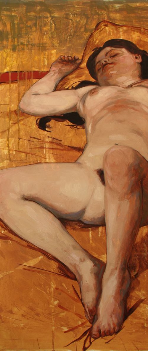 nude woman on orange by Olivier Payeur