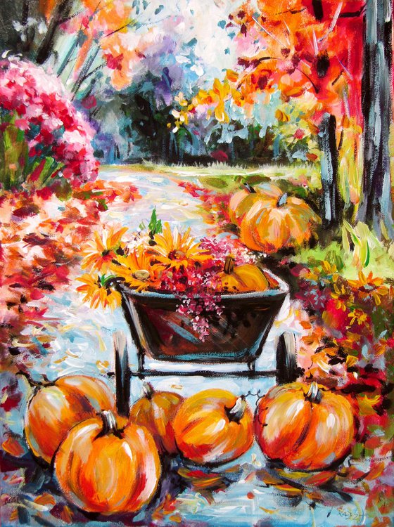 Pumpkins and flowers II