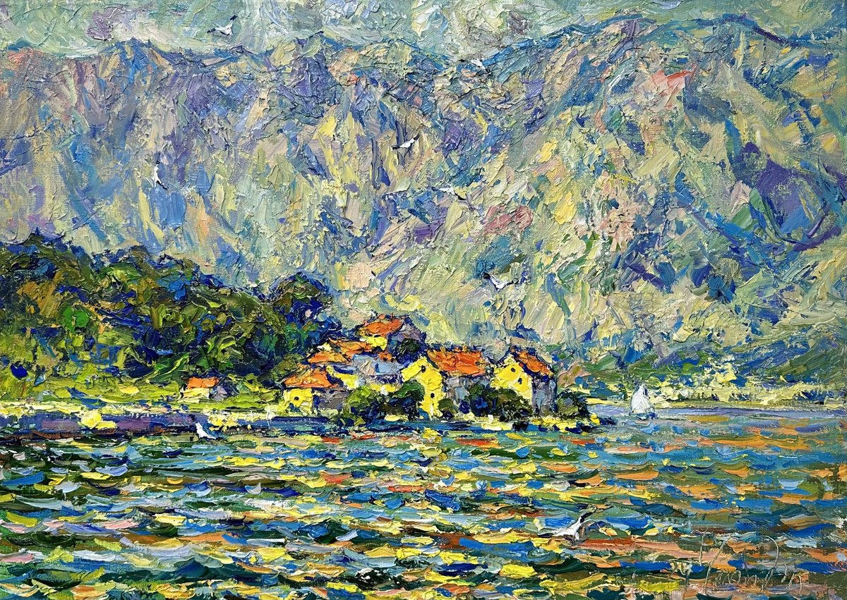 Impressionistic Landscape Oil Painting By Andrii Chebotaru, 28 X 20, Tender Montenegro, Original Artwork