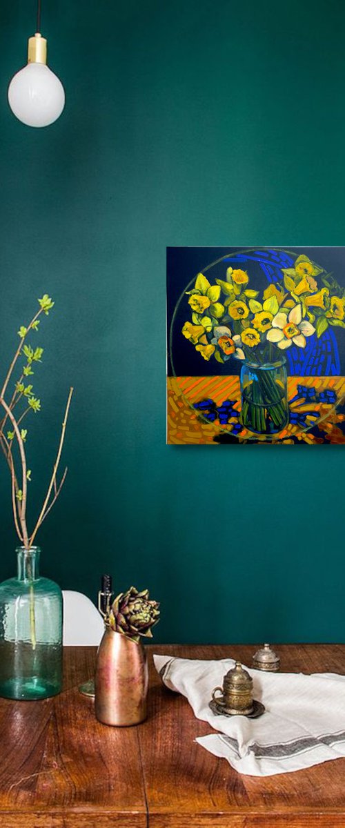 Still life with a jar of daffodils by Tetiana Cherevan