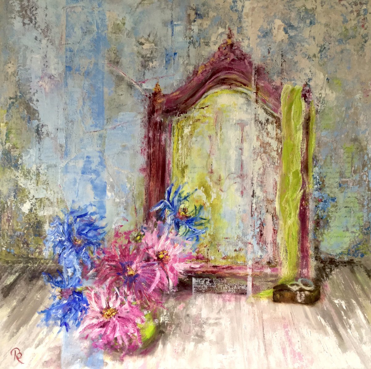 Impressionistic Botanical Painting By Rebecca Pells, 24 X 24", Freedom Days, Original Artwork