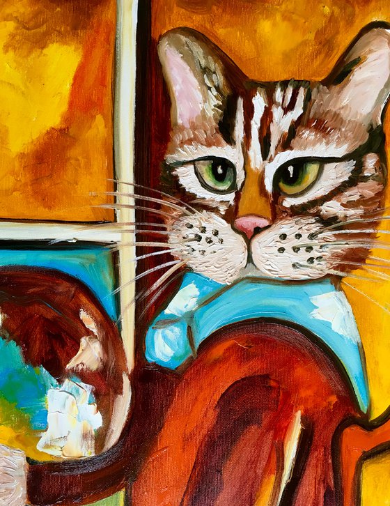 Troy The Cat  as an artist inspired by self-portrait of Amedeo Clemente Modigliani