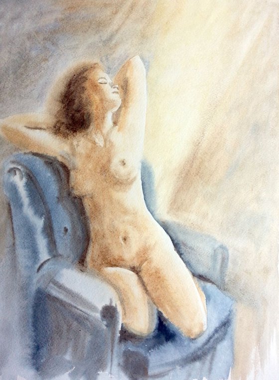 Nude Art Painting -  sitting female nude