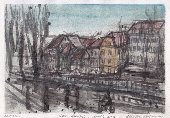 City Houses, April 2016, acrylic on paper, 20,7 x 29,6 cm