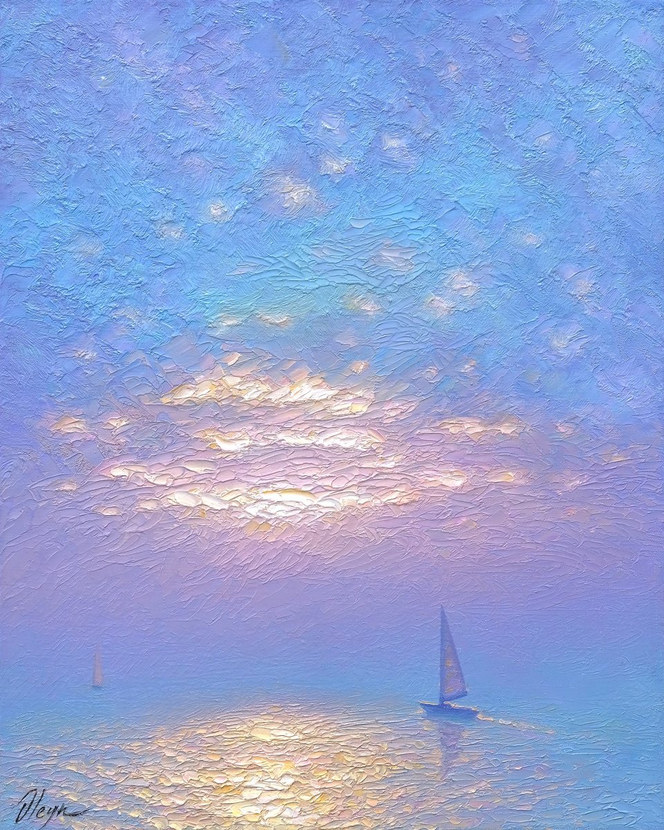 Impressionistic Landscape Oil Painting By Dmitry Oleyn, 16 X 20, First Star, Original Artwork