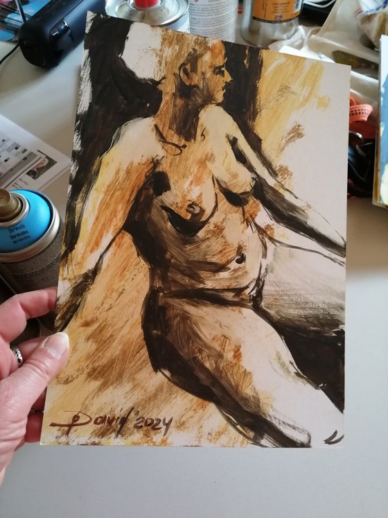 Nude tan women oil on paper