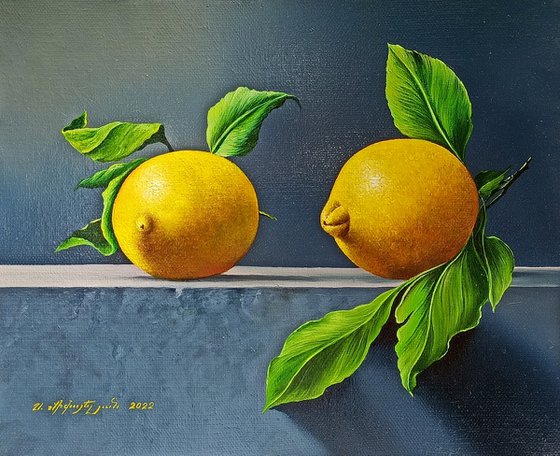 Still life - lemons (24x30cm, oil painting, ready to hang)
