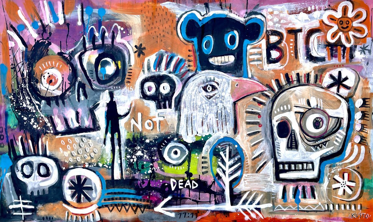 Urban And Pop Animal Acrylic Painting By Daria Kusto, 61 X 37, Btc Is Not Dead, Original Artwork
