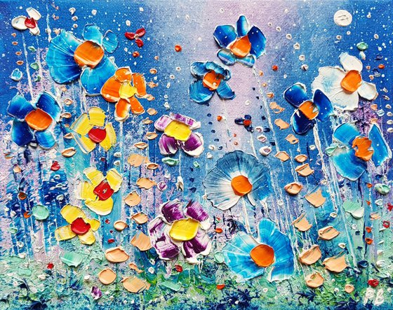 "Magic Blue Meadow Flowers in Love"