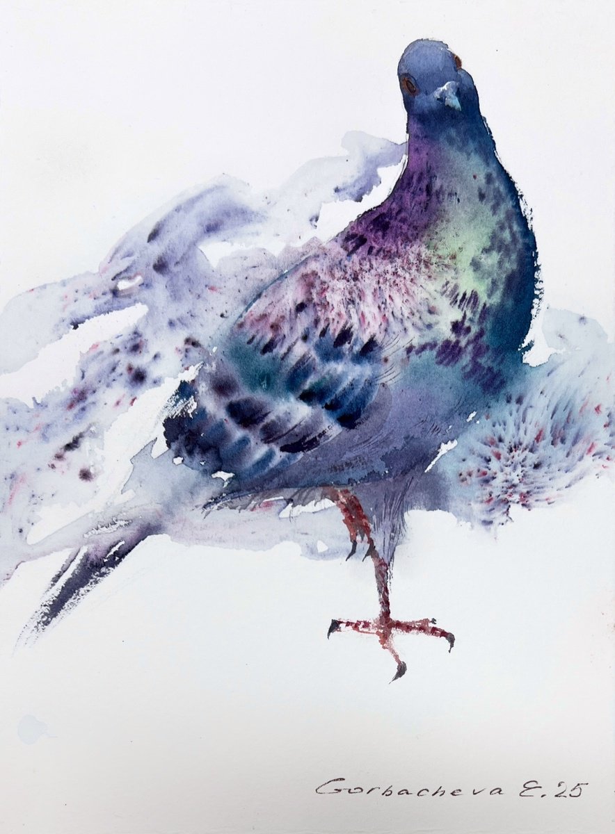 Impressionistic Animal Watercolour By Eugenia Gorbacheva, 6 X 7, City Traveler, Original Artwork