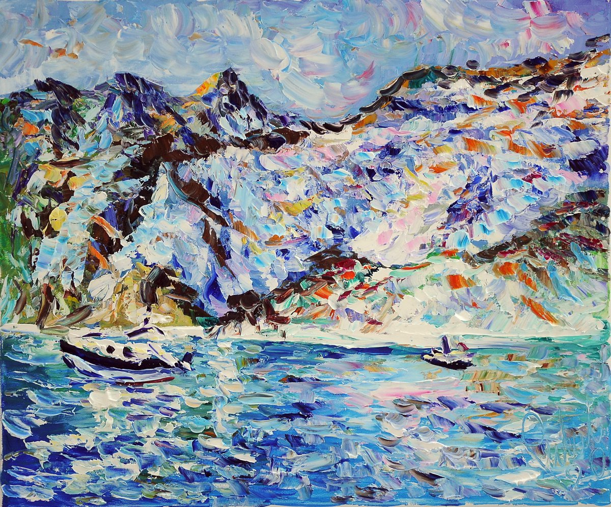 Impressionistic Landscape Oil Painting By Antonino Puliafico, 24 X 20, Baia Lucente, Original Artwork