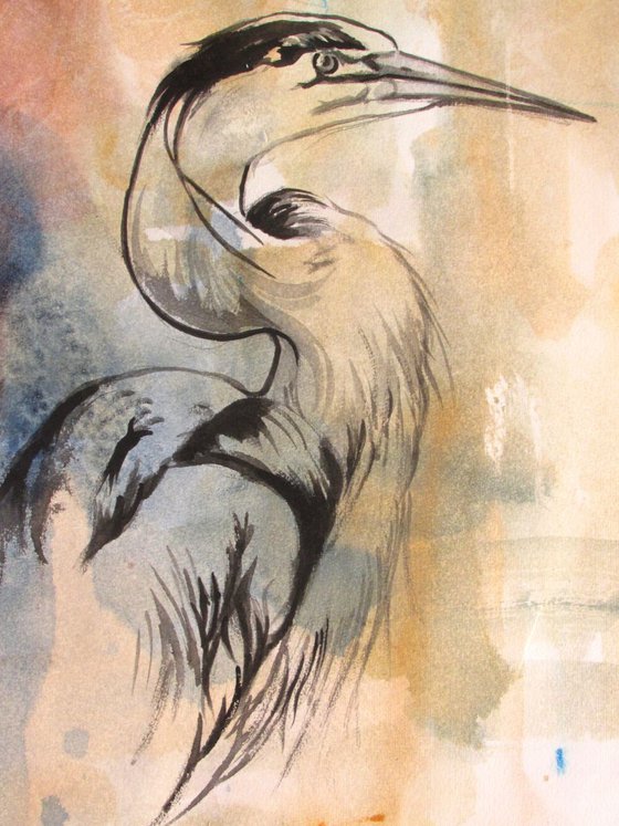 great blue heron drawing