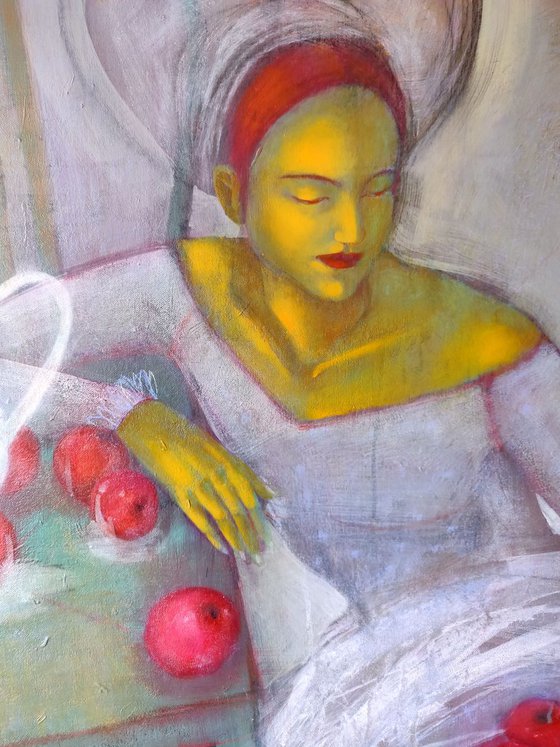 Bathing Of Red Apples - big mixed media 110x90