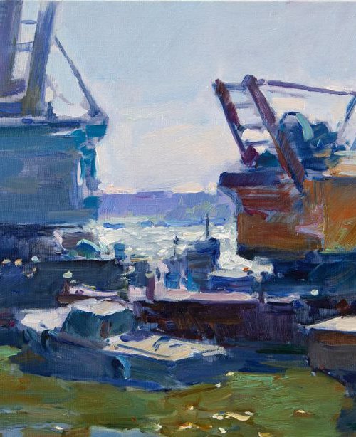 Floating cranes in port by Aleksandr  Kryushyn