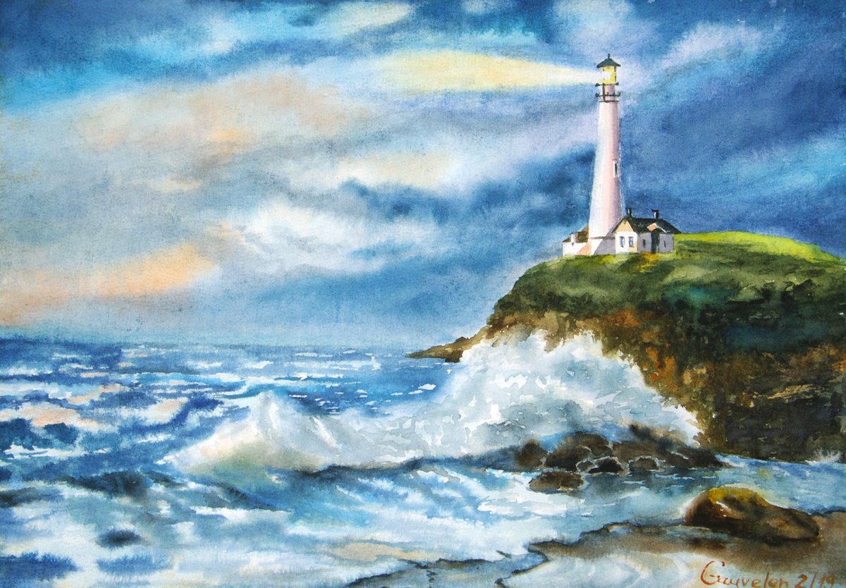 Lighthouse on the rock by Elena Gaivoronskaia