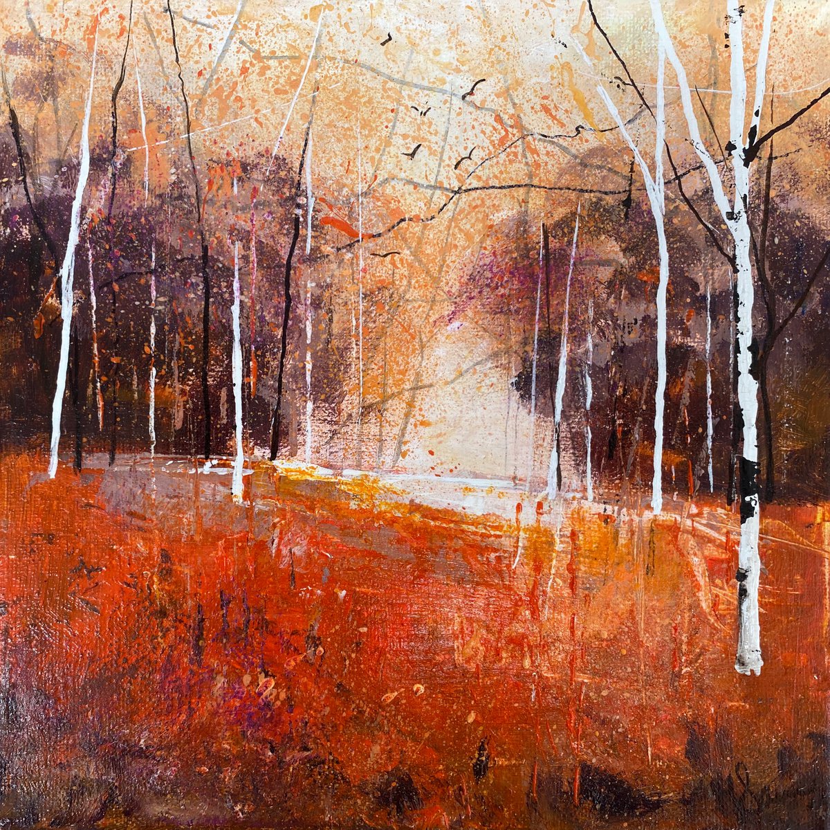 Seasons - Autumn Shades of Orange Woodland by Teresa Tanner