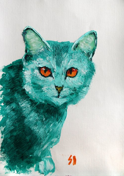 Colorful Cat, I / ORIGINAL OIL PAINTING by Salana Art Gallery