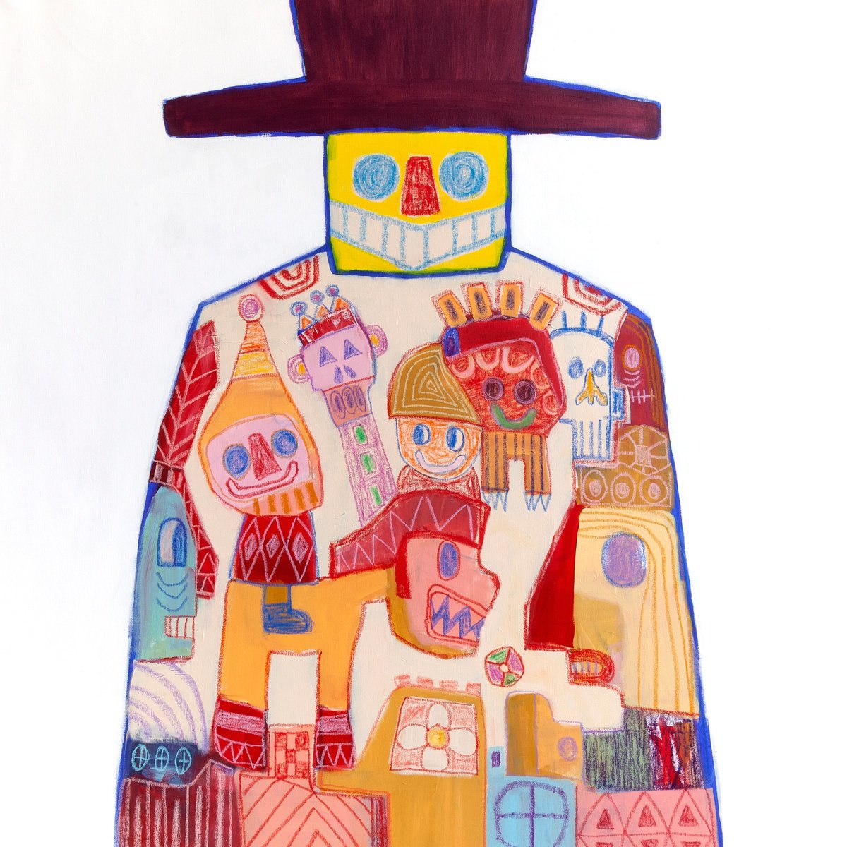 Expressive Portrait Acrylic Painting By Tommy Lennartsson, 47 X 47", The Visitor - Part 2, Original Artwork