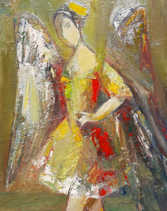 Ballerina - Angel 42x58cm ,oil/canvas, abstract portrait