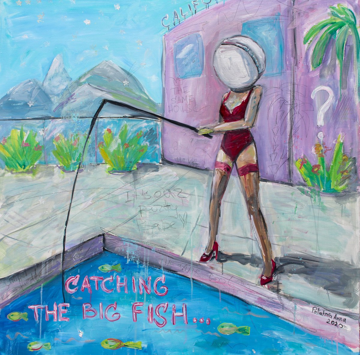 Catching the big fish, Girl and swimming pool by Anna Poliakova