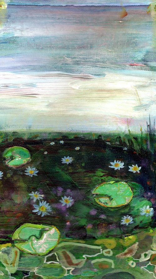 Water Lilies 2 - Impressionist Abstract Landscape of Tropical Leafy Water by Eleanore Ditchburn