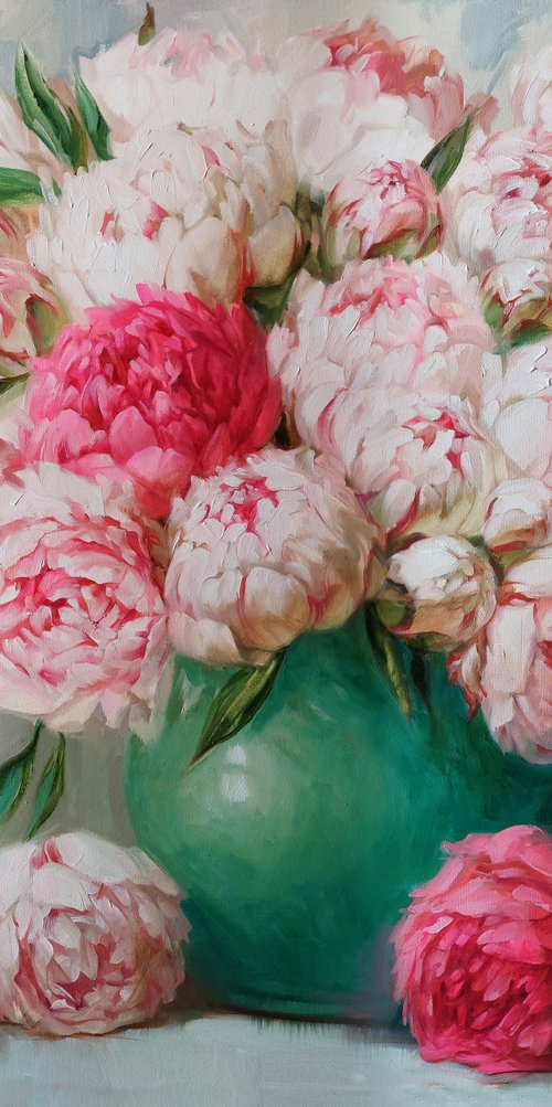 Peony flowers in vase by Nataly Derevyanko