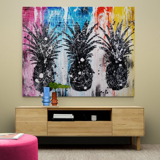 Pineapples 120cm x 150cm Pineapple Textured Urban Pop Art