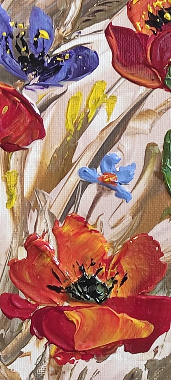 "Flower fantasy" 30x20x2cm Original oil painting on board,ready to hang