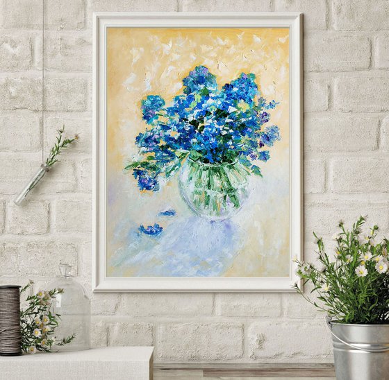 Blue Flowers Painting Bouquet of Forget-me-nots Wall Art