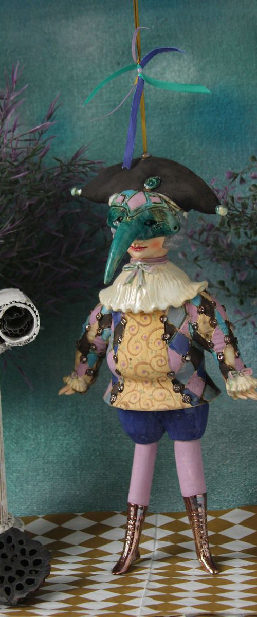 Ready for the carnival. Wall sculpture, bell doll by Elya Yalonetski, by Elya Yalonetski