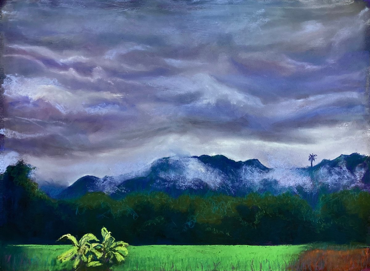 Impressionistic Landscape Pastel Drawing By John Cottee, 30 X 22, Rainy Season, Original Artwork