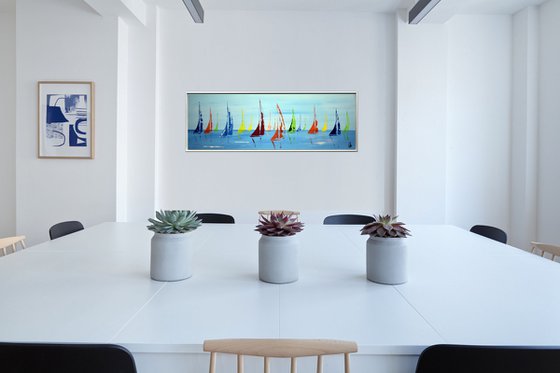 Colourful Summer II - Abstract- Colourful Sailboat Painting- Large Acrylic Art Canvas Wart Art Ready to hang