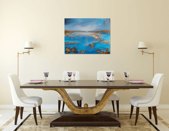 A XL large beautiful modern semi-abstract  seascape painting "Peace"