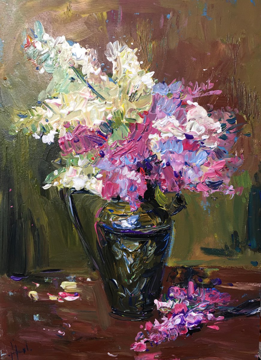 Impressionistic Botanical Acrylic Painting By Altin Furxhi, 12 X 18, Flowers Pot., Original Artwork