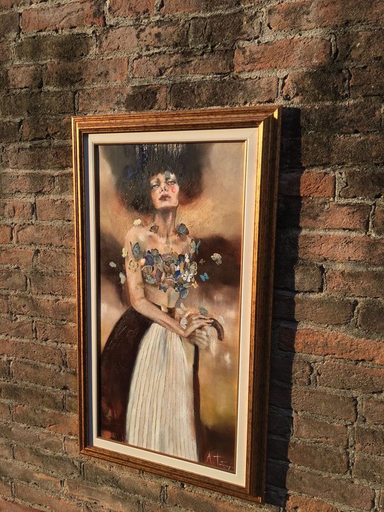 Misery - woman portait, oil on canvas 40x80 cm