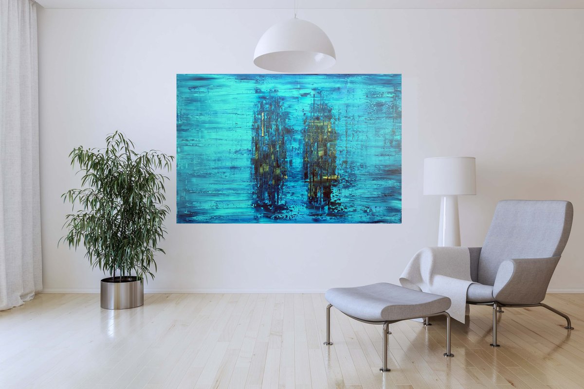 Together into the future - large blue abstract painting by Ivana Olbricht