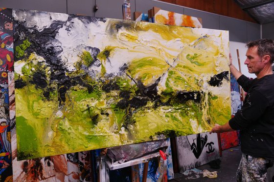 Lime By Design 190cm x 100cm Lime Textured Abstract Art