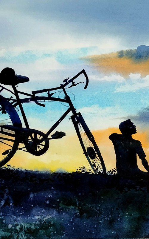 The boy and bicycle . by Raji Pavithran