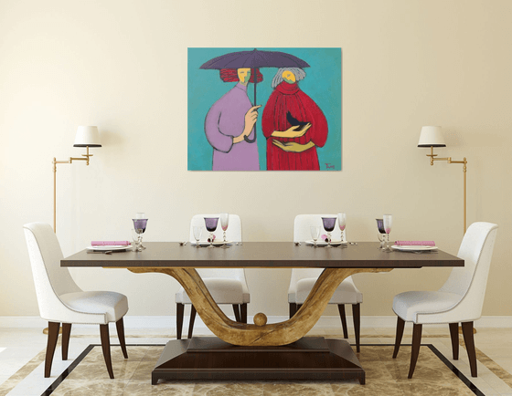 Two under an umbrella.