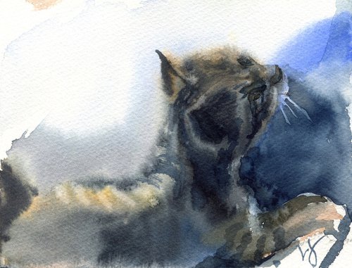 Playing kitten, watercolor sketch by SVITLANA LAGUTINA