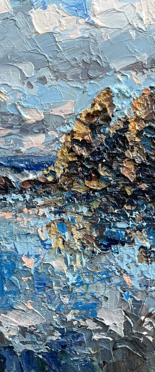Textured seascape oil painting on canvas by Agostino Veroni