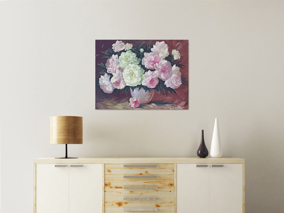 Peonies in vase (60x80cm, oil painting, palette knife)