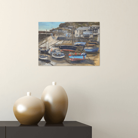 The harbour at Mousehole, an oil painting.