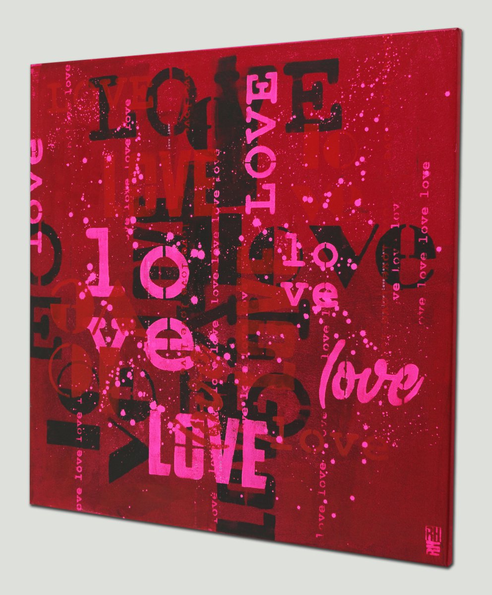 LOVE in Red - Square Typography Painting - 90x90cm - Ronald Hunter - 11D by Ronald Hunter