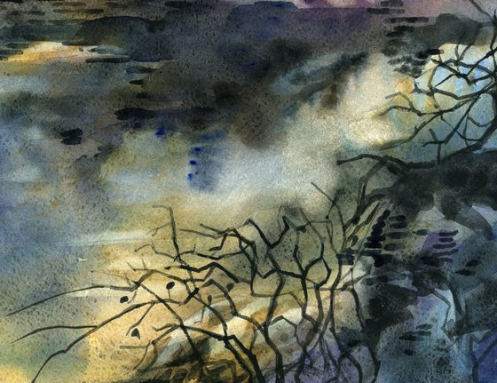 a view of the lake watercolor landscape