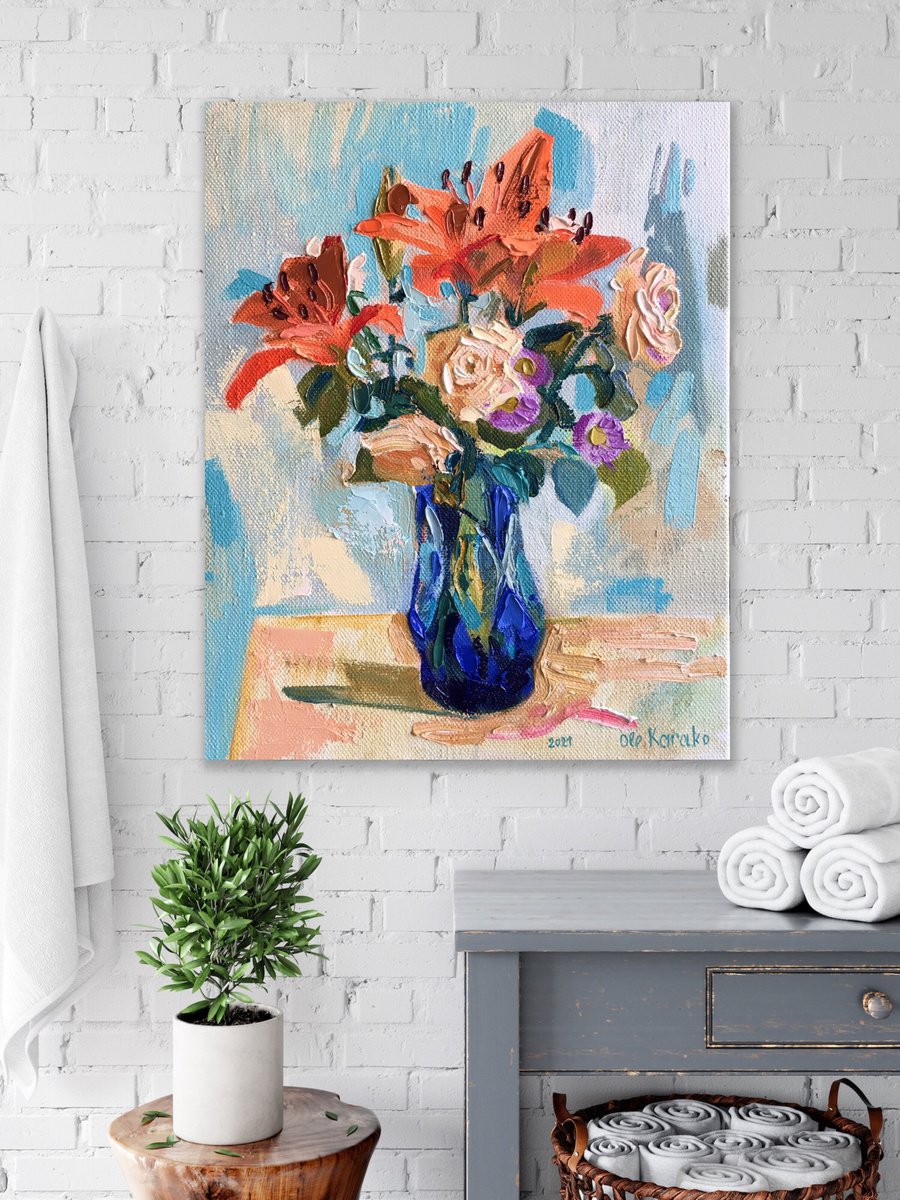 Lilies and Roses 40x50cm by Ole Karako